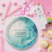 Moderne kunst Turquoise Blue Wave Ocean Waterverf Papieren Bordje (Feest)