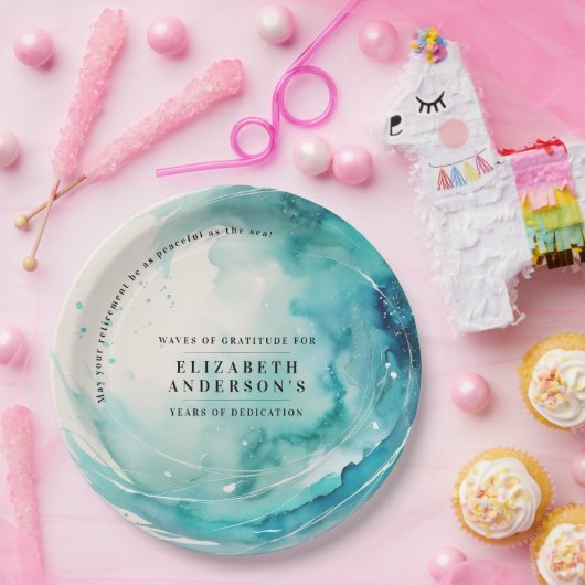 Moderne kunst Turquoise Blue Wave Ocean Waterverf Papieren Bordje (Feest)