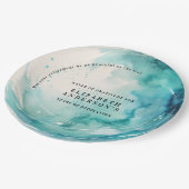 Moderne kunst Turquoise Blue Wave Ocean Waterverf Papieren Bordje (Gekanteld)
