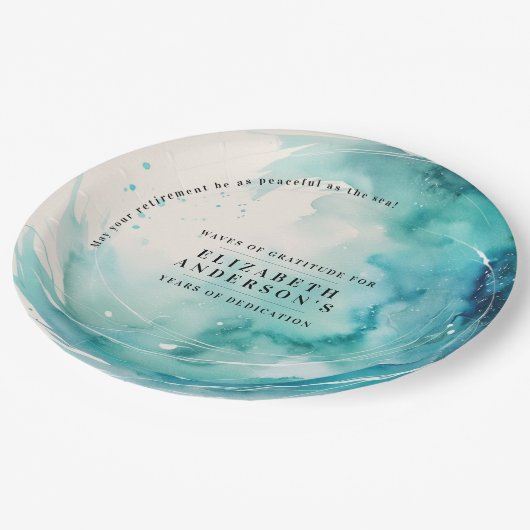 Moderne kunst Turquoise Blue Wave Ocean Waterverf Papieren Bordje