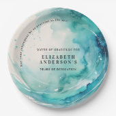 Moderne kunst Turquoise Blue Wave Ocean Waterverf Papieren Bordje (Voorkant)