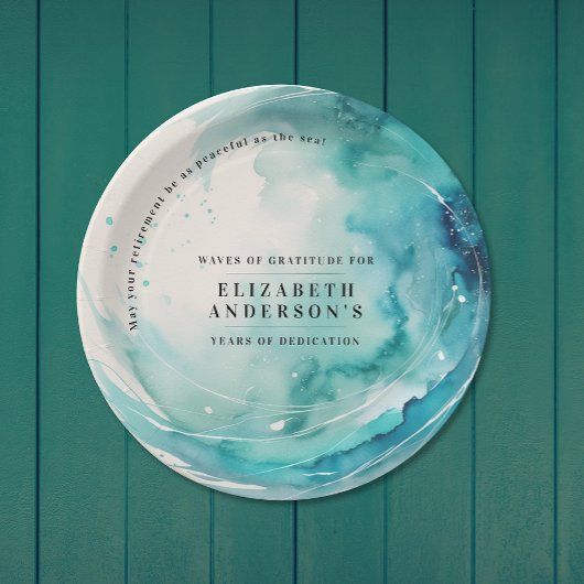 Moderne kunst Turquoise Blue Wave Ocean Waterverf Papieren Bordje