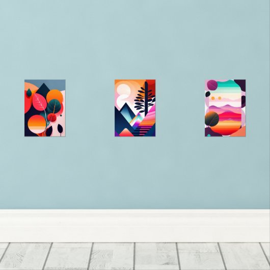 Moderne kunst uit het midden van de eeuw muurkunst sets (Houten vloer)