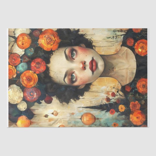 Moderne kunst - Vrouw en bloemen - Decoupage Tissuepapier (Voorkant)