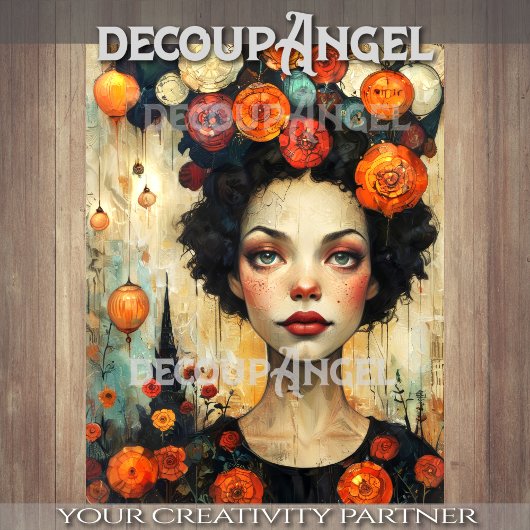 Moderne kunst - Vrouw en bloemen - Decoupage Tissuepapier