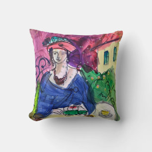 Moderne kunst, vrouw en koffie kussen