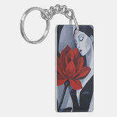 Moderne Kunst Vrouw met Rode Roos Acryl Sleutelhan Sleutelhanger (Voorkant Links)