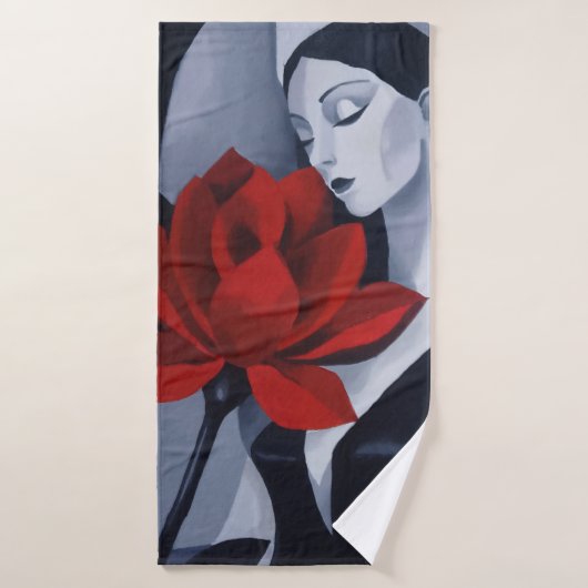 Moderne Kunst Vrouw met Rode Roos Bad Handdoek (Badhanddoek)