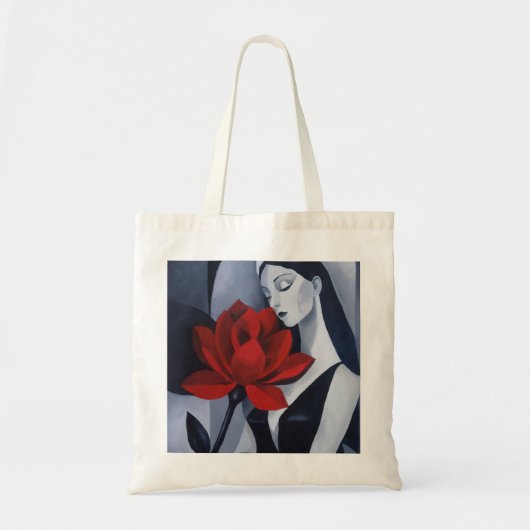 Moderne Kunst Vrouw met Rode Roos Canvas Tas (Voorkant)
