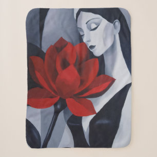 Moderne Kunst Vrouw met Rode Roos Knus Vliesdeken Sherpa Deken