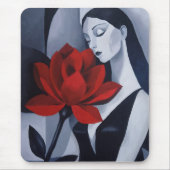 Moderne kunst Vrouw met rode roos Muismat (Voorkant)