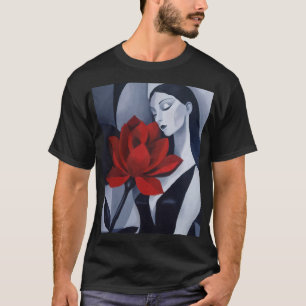 Moderne Kunst Vrouw met Rode Roos Noir Grafische T T-shirt