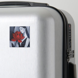 Moderne Kunst Vrouw met Rode Roos Vierkante Auto M Magneet