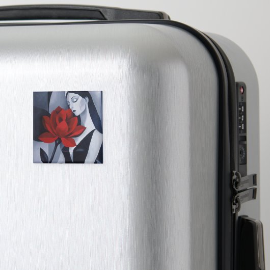 Moderne Kunst Vrouw met Rode Roos Vierkante Auto M Magneet (Insitu (bagage))