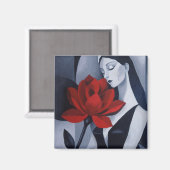Moderne Kunst Vrouw met Rode Roos Vierkante Auto M Magneet (Voorkant / Achterkant)