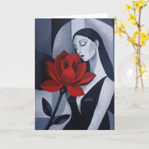 Moderne Kunst Vrouw met Rode Roos Vouwkaart Kaart