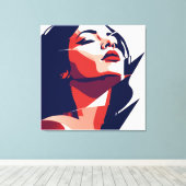 Moderne kunst Vrouw Portret - Rood & Blauw Geometr Canvas Afdruk (Insitu (Houten vloer))