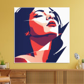 Moderne kunst Vrouw Portret - Rood & Blauw Geometr Canvas Afdruk (Insitu (Woonkamer))
