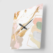 Moderne kunst wandklok - roze, goud, grijs (Hoek)