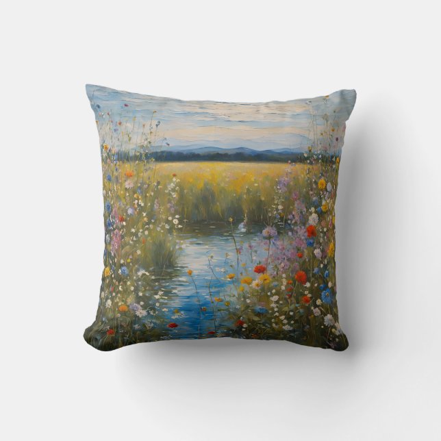 Moderne kunst Wildflowers op het water Kussen (Voorkant)