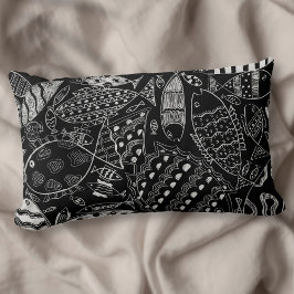 Moderne kunst zwart-wit vispatroon kussen