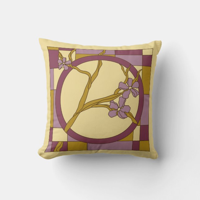 Moderne kunstbloemen cirkelen paars kussen (Voorkant)