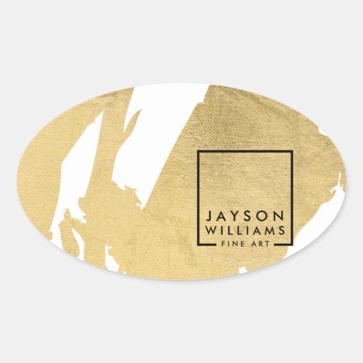 Moderne Kunstenaar Abstracte Nep Gouden Penseelstr Ovale Sticker (Voorkant)
