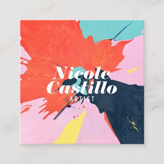 Moderne kunstenaar oranje abstracte kunstverf mini vierkante visitekaartje (Voorkant)