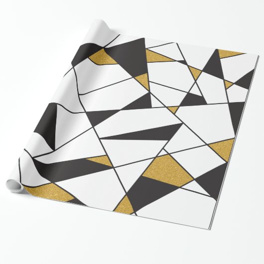 Moderne kunstgeometrie - zwart-wit met goud- cadeaupapier (Uitgerold)