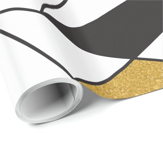 Moderne kunstgeometrie - zwart-wit met goud- cadeaupapier (Rol Hoek)