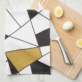 Moderne kunstgeometrie - zwart-wit met goud- theedoek (Quarter Fold)