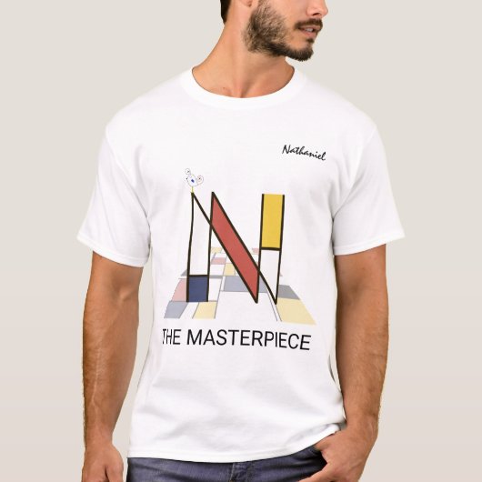 Moderne kunstmonogram en koele vogel - letter "N" T-shirt (Voorkant)