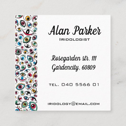 Moderne kunstogen iridoloog oogarts vierkante visitekaartje (Achterkant)