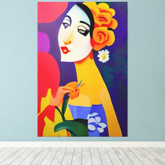 Moderne kunstschilderij van vrouwen abstracte cubi canvas afdruk (Insitu (Houten vloer))