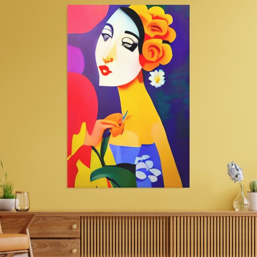 Moderne kunstschilderij van vrouwen abstracte cubi canvas afdruk (Insitu (Woonkamer))