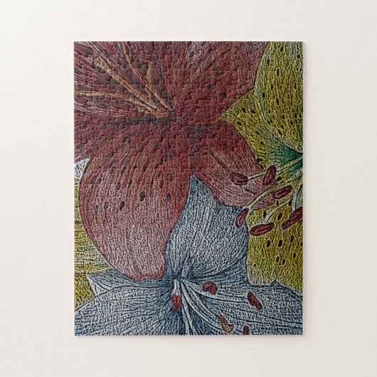 Moderne kunstschildering van kleurrijke leliebloem legpuzzel (Verticaal)