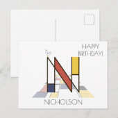 Moderne Kunststijl Monogram. Letter N Briefkaart (Voorkant / Achterkant)