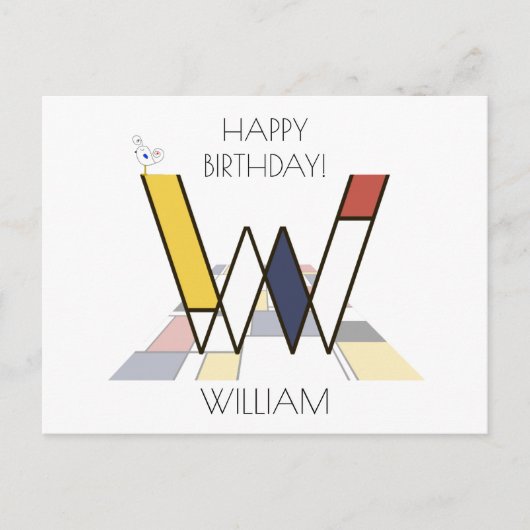 Moderne Kunststijl Monogram. Letter W Briefkaart (Voorkant)