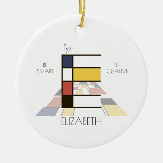 Moderne kunststijlmonogram. Brief E Keramisch Ornament (Voorkant)