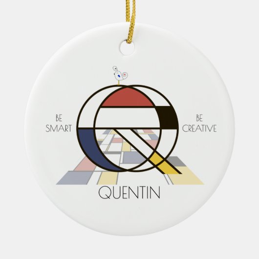 Moderne kunststijlmonogram. Brief Q Keramisch Ornament (Voorkant)