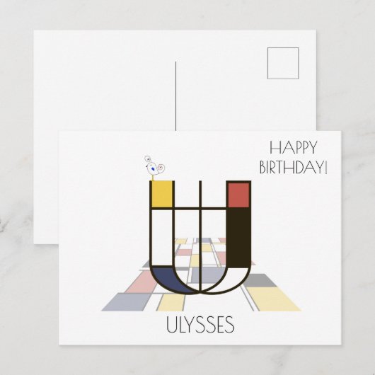 Moderne kunststijlmonogram. Brief U Briefkaart (Voorkant / Achterkant)