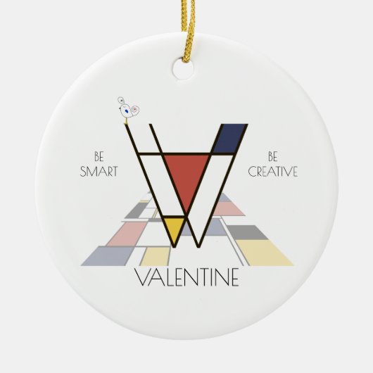 Moderne kunststijlmonogram. Brief V Keramisch Ornament (Voorkant)