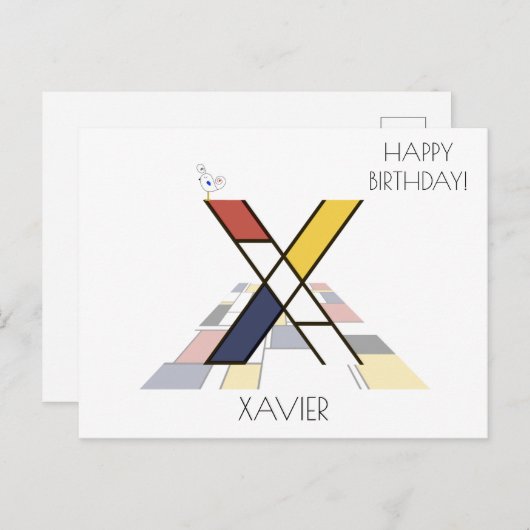 Moderne kunststijlmonogram. Brief X Briefkaart (Voorkant / Achterkant)