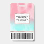 Moderne Kunstzinnige Roze Aqua Waterverf Gradiënt Badge (Achterkant)