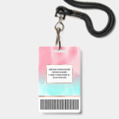 Moderne Kunstzinnige Roze Aqua Waterverf Gradiënt Badge (Achterkant met lanyard)