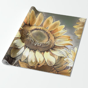 Moderne kunstzonnebloemen op Collectie ter plaatse Cadeaupapier