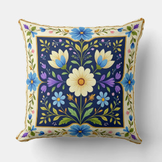 Moderne kussen met bloemendesign en rand.