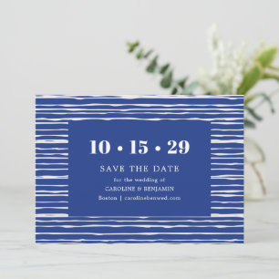 Moderne Kust Blauwe Streep Bruiloft Save The Date