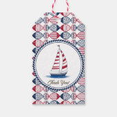 Moderne Kust Rode, Blauwe en Witte Vispatroon  Cadeaulabel (Achterkant)