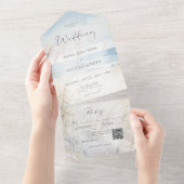 Moderne kust Waterverf strand QR code All In One Uitnodiging (Afscheurbaar)